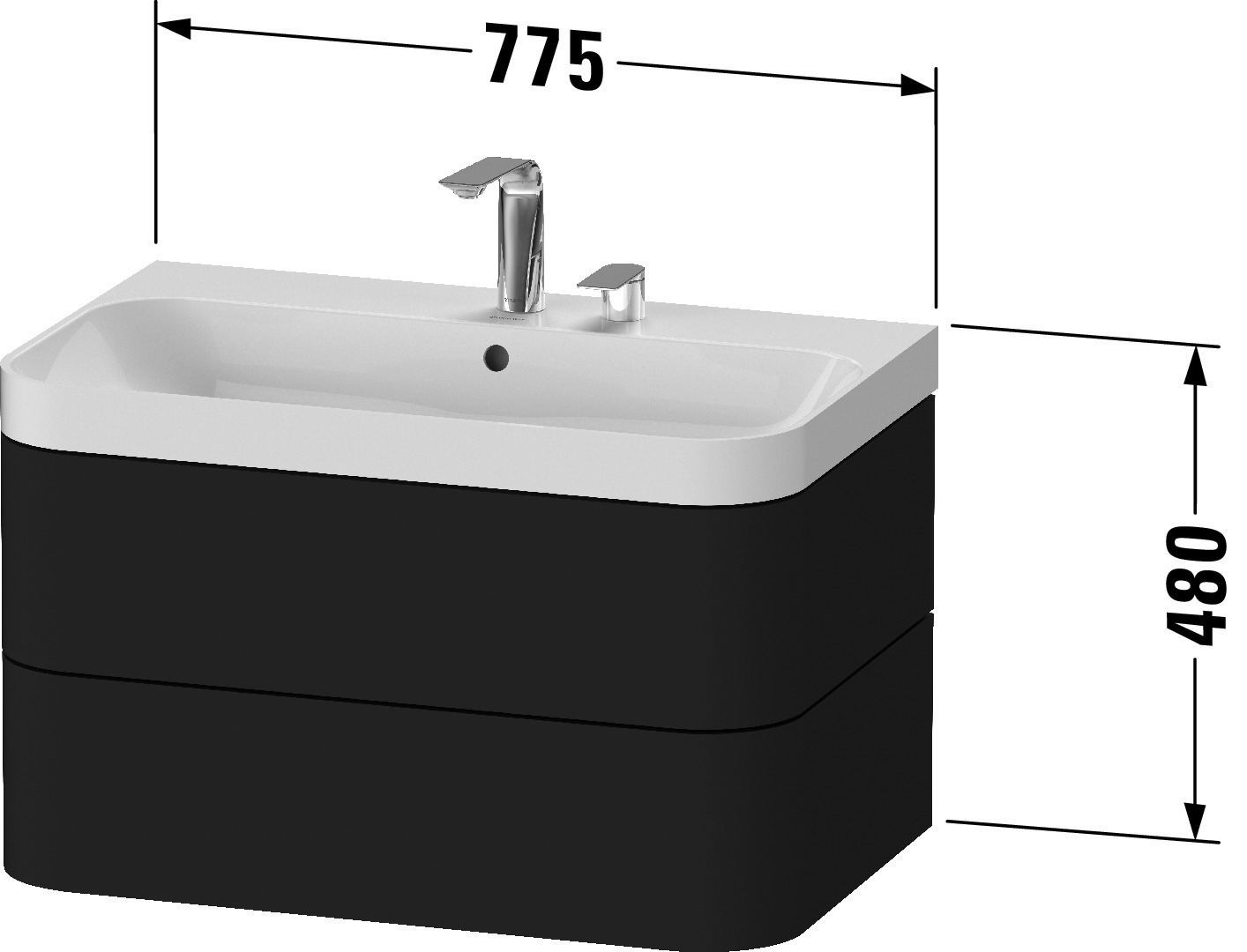 Duravit Waschtischunterschrank c-shaped Set wandhängend „Happy D.2 Plus“ 77,5 × 48 × 49 cm Duravit Waschtischunterschrank c-shaped Set wandhängend „Happy D.2 Plus“ 77,5 × 48 × 49 cm