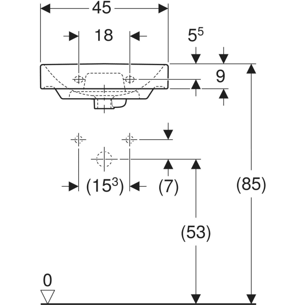 Wandwaschtisch „Smyle Square“, Hahnlochposition mittig, rechteckig, mit Überlauf 45 × 36 cm in weiß alpin Wandwaschtisch „Smyle Square“, Hahnlochposition mittig, rechteckig, mit Überlauf 45 × 36 cm in weiß alpin