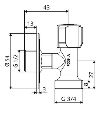 Geräteanschlussventil, platzsparend, DN 15 G 1/2 AG, DN 20 G 3/4 AG, chrom