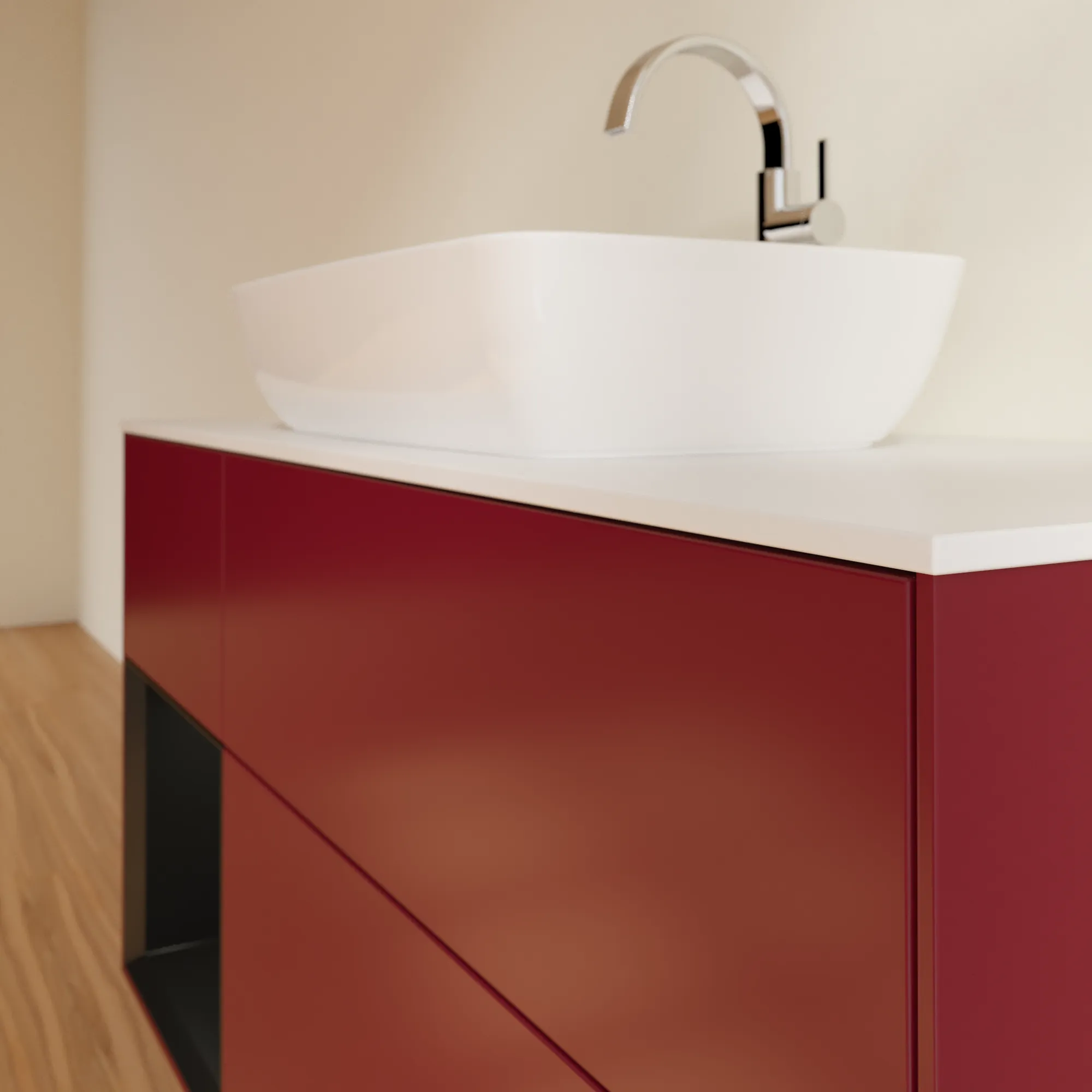 Villeroy & Boch Waschtischunterschrank „Finion“ für Schrankwaschtisch 1200 × 603 × 501 mm Peony Matt Lacquer, für Becken mittig, mit Hahnlochbohrung