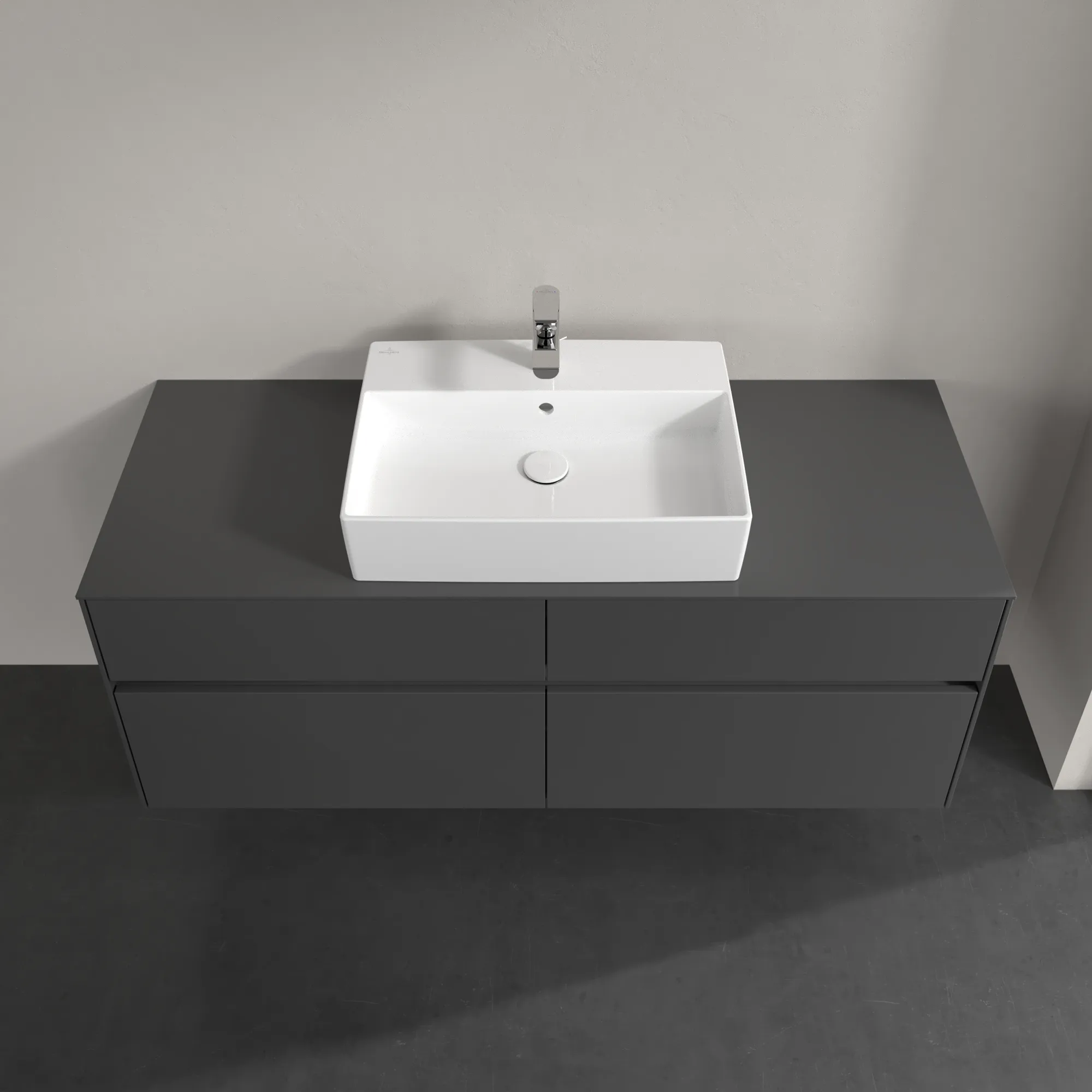 Villeroy & Boch Waschbeckenunterschrank Collaro C13100, Eckig Glossy Grey, 1400x548x500 mm, 4 Auszüge mit SoftClosing, mittige Wanneneinbauposition