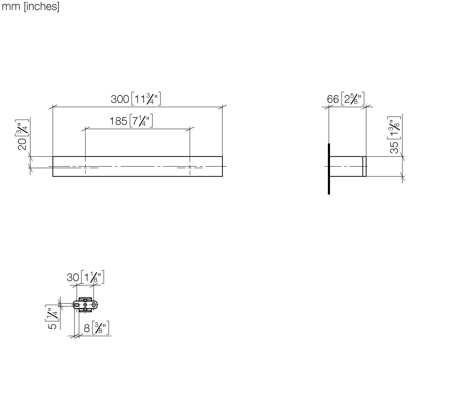 Dornbracht Wannengriff - Stichmaß 185 mm, Breite 300 mm, Höhe 35 mm, Ausladung 65 mm