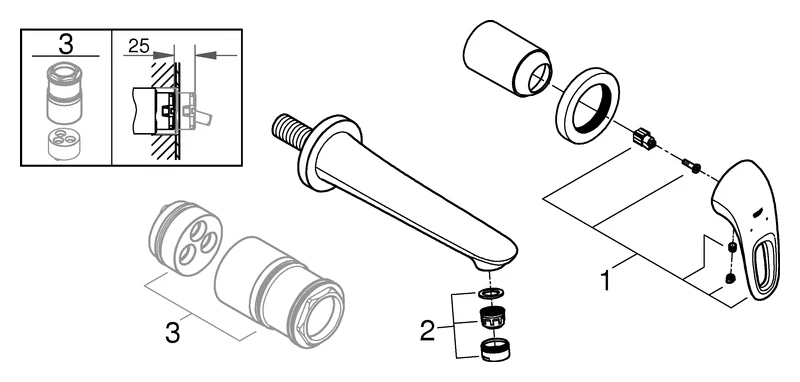 Grohe Eurostyle 2-Loch-Waschtischbatterie Wandmontage, offener Metall-Hebelgriff chrom Grohe Eurostyle 2-Loch-Waschtischbatterie Wandmontage, offener Metall-Hebelgriff chrom
