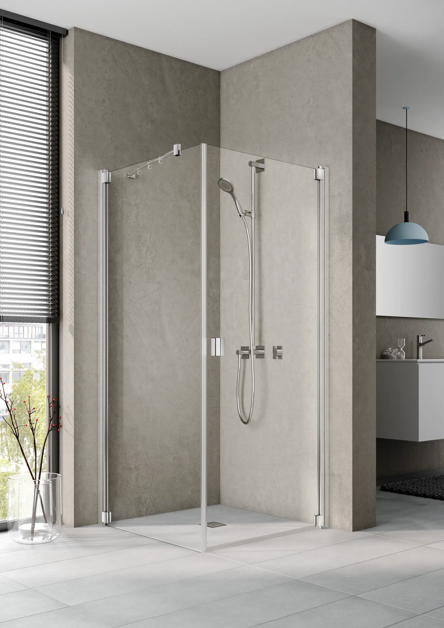 Kermi Duschtür 1-flügelig rechts für Ecke „RAYA“ Glas Klar, Profile Silber Mattglanz, BV: 720 - 750 mm GAK: 705 - 735 mm WE: 730 - 760 mm H: 1850 mm Anschlag: rechts / Breitenverstellmaß: 720 - 750 mm / Glas: Klar / Glasaußenkante: 705 - 735 mm / Höhe: 185 cm / Oberflächenveredelung: ohne KermiCLEAN / Profile: Silber Mattglanz / Wanneneinbaumaß: 730 - 760 mm