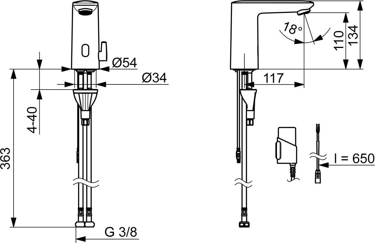 Hansa Waschtischarmatur, elektronisch „Electra“ Ausladung 117 mm in Matt-Schwarz Hansa Waschtischarmatur, elektronisch „Electra“ Ausladung 117 mm in Matt-Schwarz