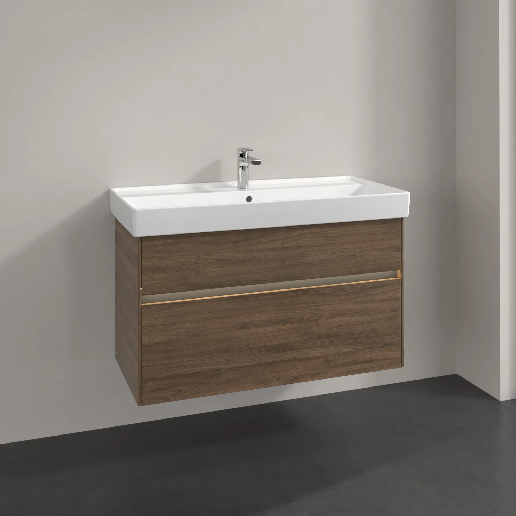 Villeroy & Boch Waschtischunterschrank „Collaro“ 954 × 546 × 444 mm Arizona Oak, für Becken mittig, mit Beleuchtung