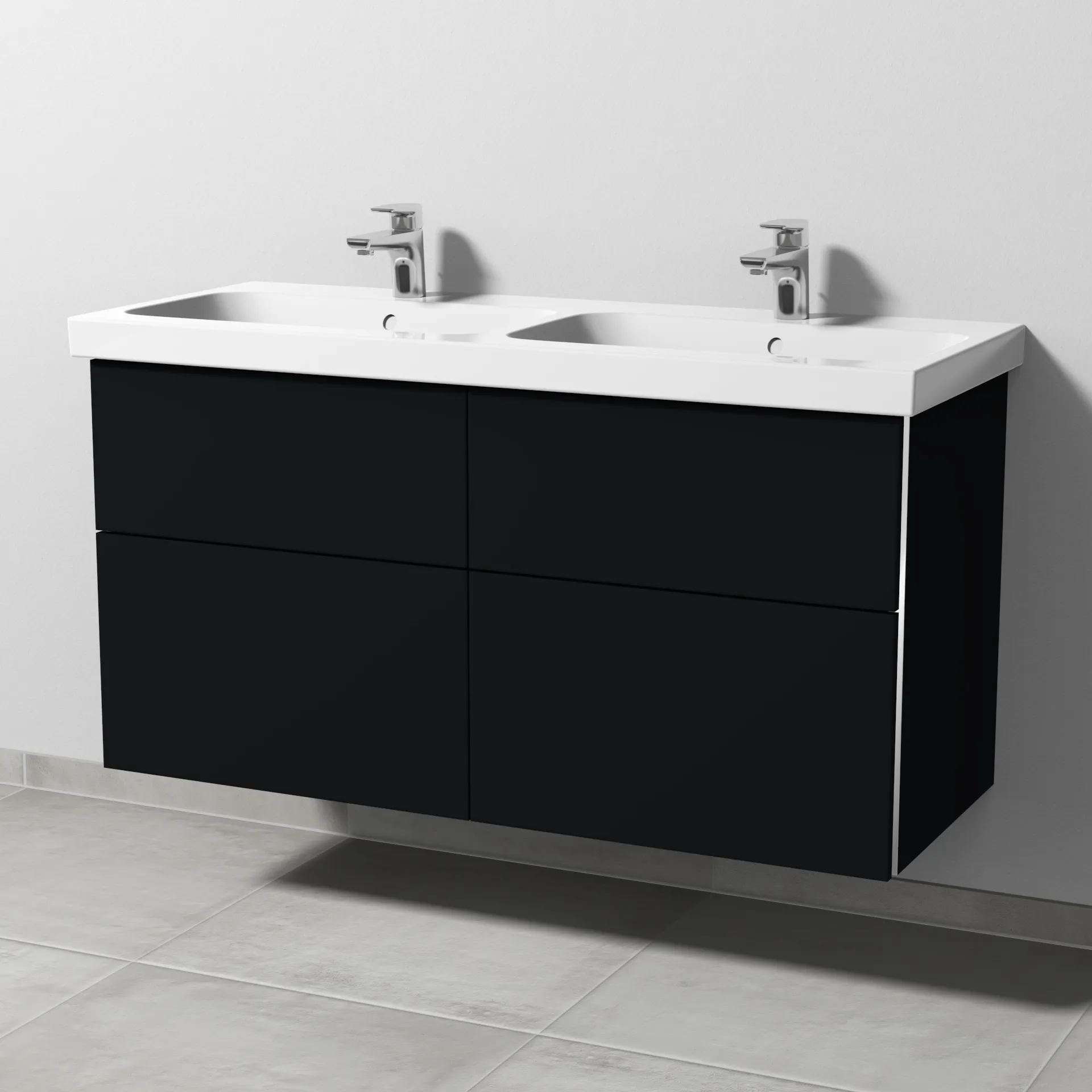 Sanipa Waschtischunterschrank „3way“ passend zu Keramik-Waschtische iCon Light von Geberit 1150 × 591 × 462 mm in Schwarz (matt), Becken links und
