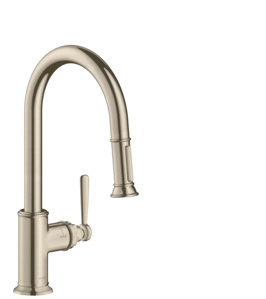 Hansgrohe AXOR Montreux Einhebel-Küchenmischer chrom mit Ausziehbrause, ComfortZone 180, Schwenkbereich 110° oder 150°, Laminarstrahl, arretierbarer Brausestrahl, MagFit magnetische Brausehalterung, Quick-Connect Schlauch, max. Durchflussmenge 9 l/min be