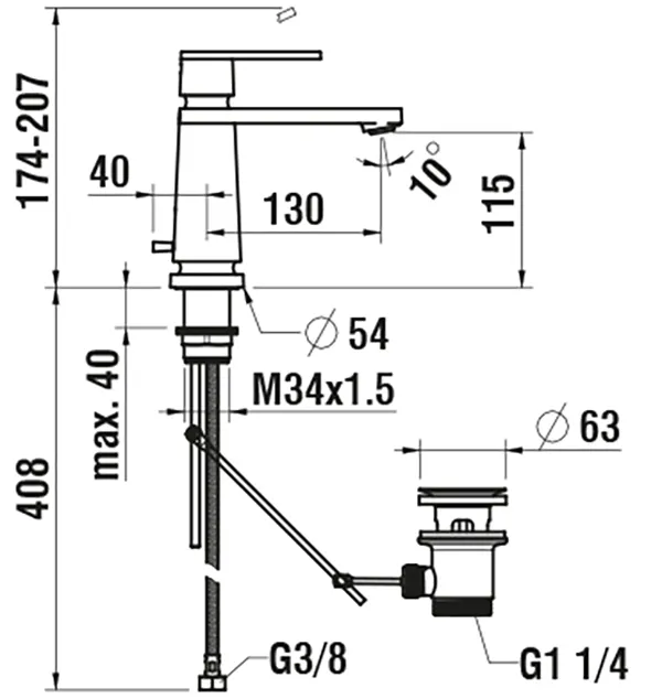 Einhebel-Waschtischmischer THE NEW CLASSIC Festauslauf Ausladung 130 mm mit Ablaufventil chrom