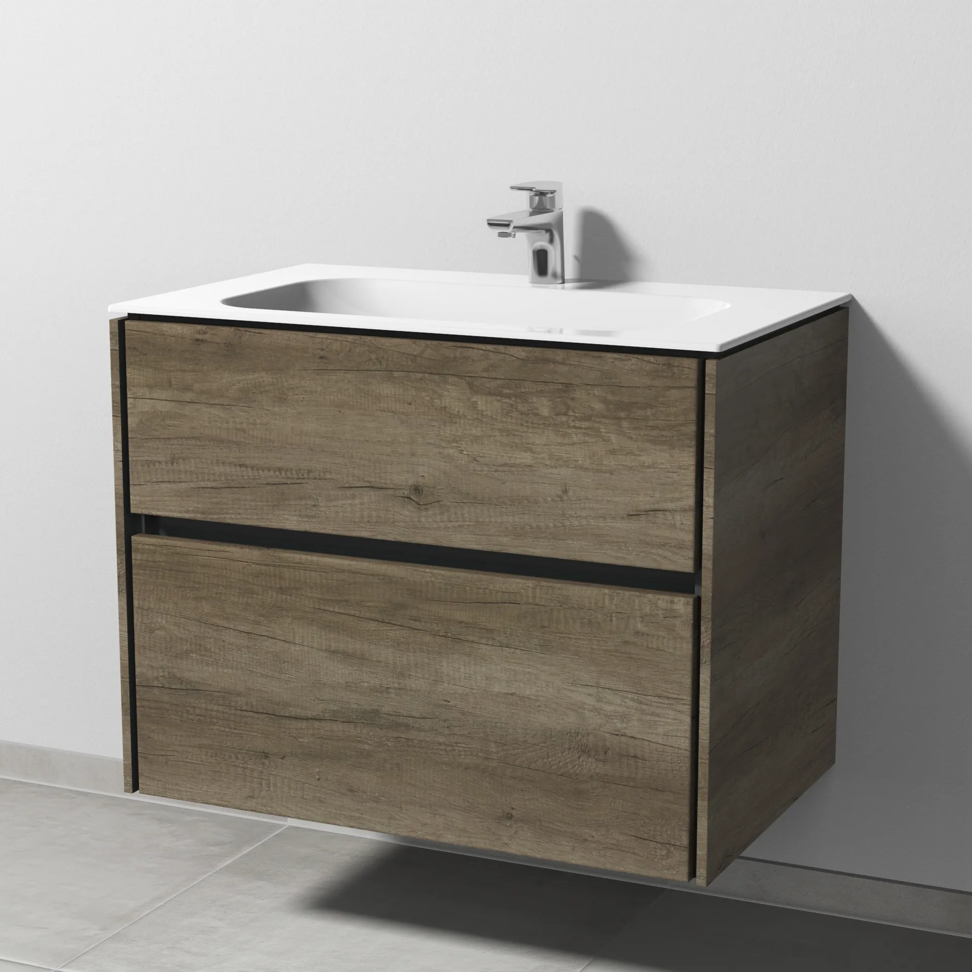 Keramik-Waschtisch-Set mit Waschtischunterschrank „Twiga“ 79 × 50 × 61 cm in Eiche Nebraska, mit Hahnlochbohrung, ohne Beleuchtung Keramik-Waschtisch-Set mit Waschtischunterschrank „Twiga“ 79 × 50 × 61 cm in Eiche Nebraska, mit Hahnlochbohrung, ohne Beleuchtung