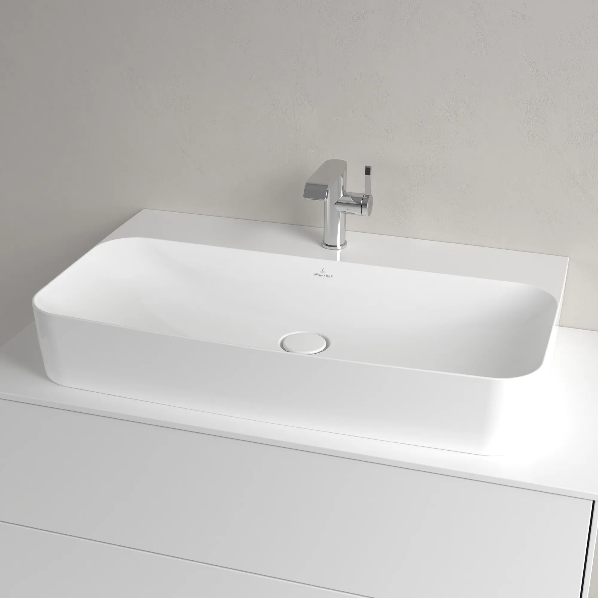 Villeroy & Boch Wandwaschtisch aus TitanCeram geschliffen „Finion“ 800 × 470 × 165 mm, mit Hahnlochbohrung, Hahnlochposition mittig in Weiß Alpin, mit CeramicPlus Villeroy & Boch Wandwaschtisch aus TitanCeram geschliffen „Finion“ 800 × 470 × 165 mm, mit Hahnlochbohrung, Hahnlochposition mittig in Weiß Alpin, mit CeramicPlus