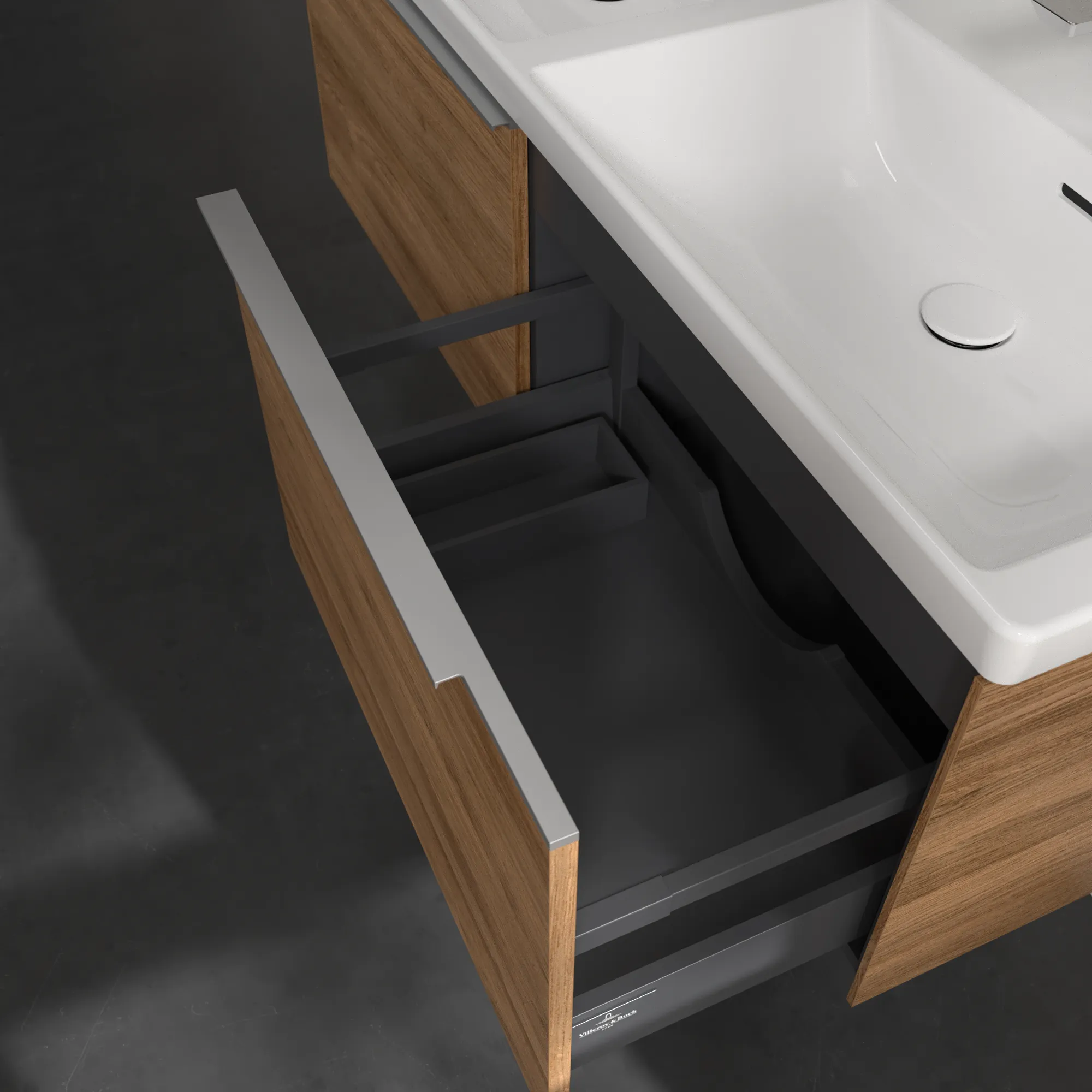 Villeroy & Boch Waschtischunterschrank „Subway 3.0“ für Schrank-Doppelwaschtisch 1272 × 429 × 478 mm Kansas Oak, für links und rechts