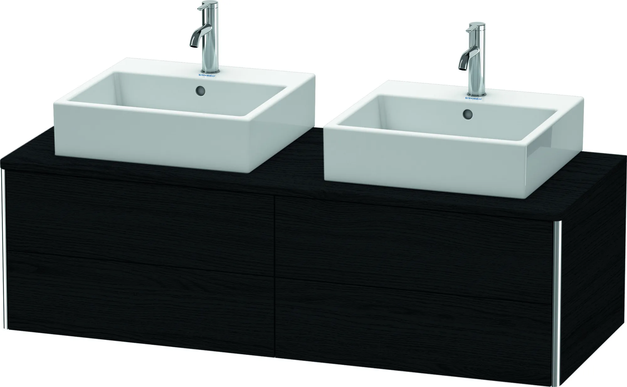 Duravit Waschtischunterschrank wandhängend „XSquare“ 140 × 40 × 54,8 cm Eiche Schwarz Becken: links und rechts / Front- & Korpusfarbe: Eiche Schwarz / Größe: 140 × 54,8 × 40 cm / Oberfläche: Dekor / Profile: Chrom / Schubladen: 4