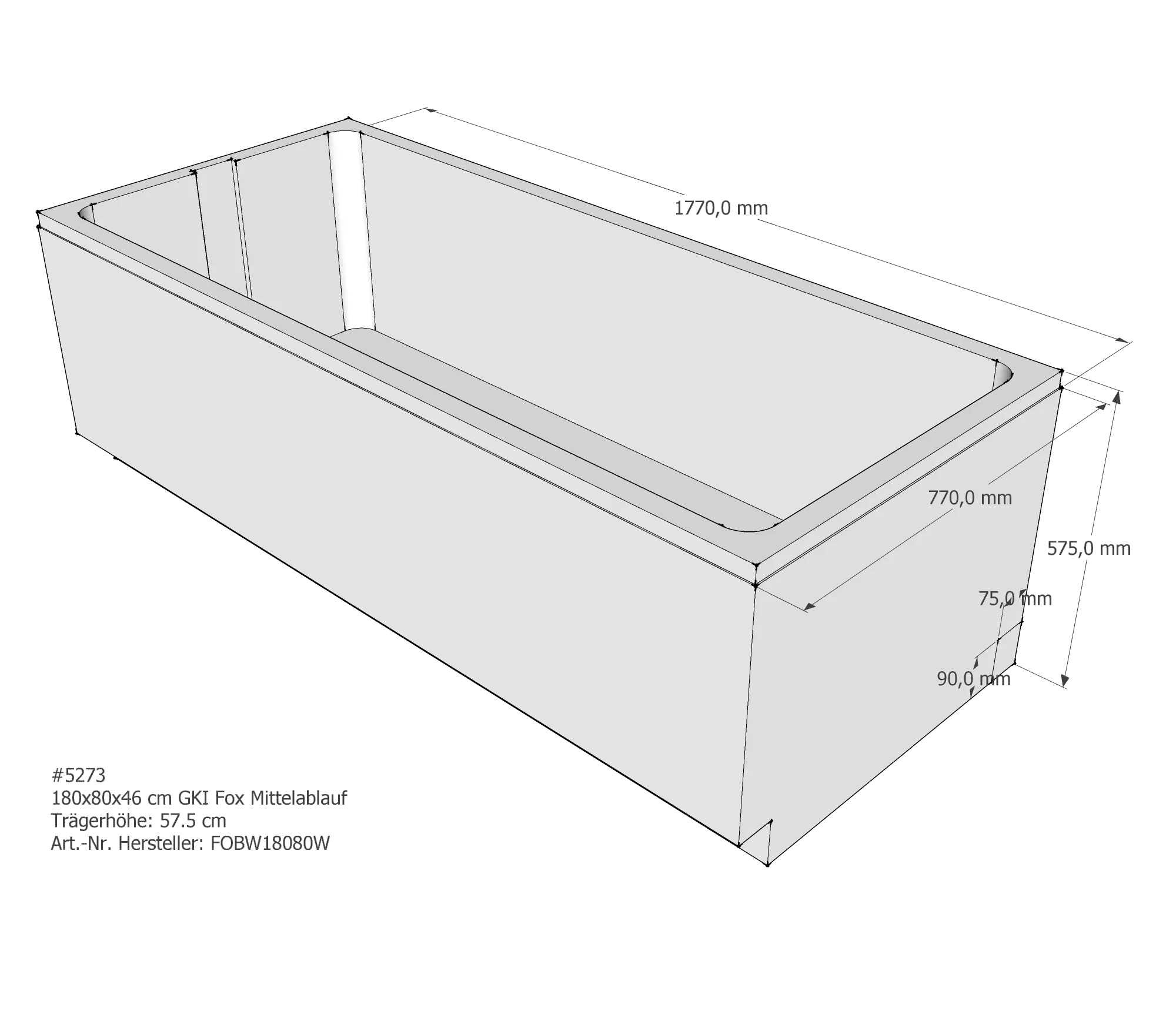 Duschwannenträger für GKI Fox 180 × 80 × 46 cm