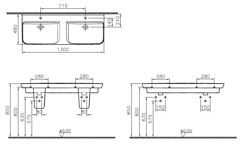 Sento Doppelwaschtisch 130 x 48 cm 2 Hahnlöcher 2 Überlauflöcher Weiß Hochglanz Sento Doppelwaschtisch 130 x 48 cm 2 Hahnlöcher 2 Überlauflöcher Weiß Hochglanz