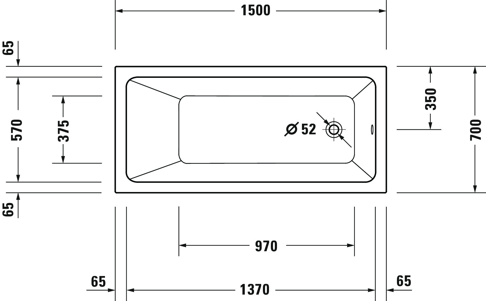 Duravit Badewanne „No.1“ rechteck 1500 × 700 mm, Fußablauf in Weiß Duravit Badewanne „No.1“ rechteck 1500 × 700 mm, Fußablauf in Weiß