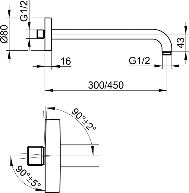 Elegance 51688050400 Brausearm Wandanschluß rund 450 mm Nickel gebürstet