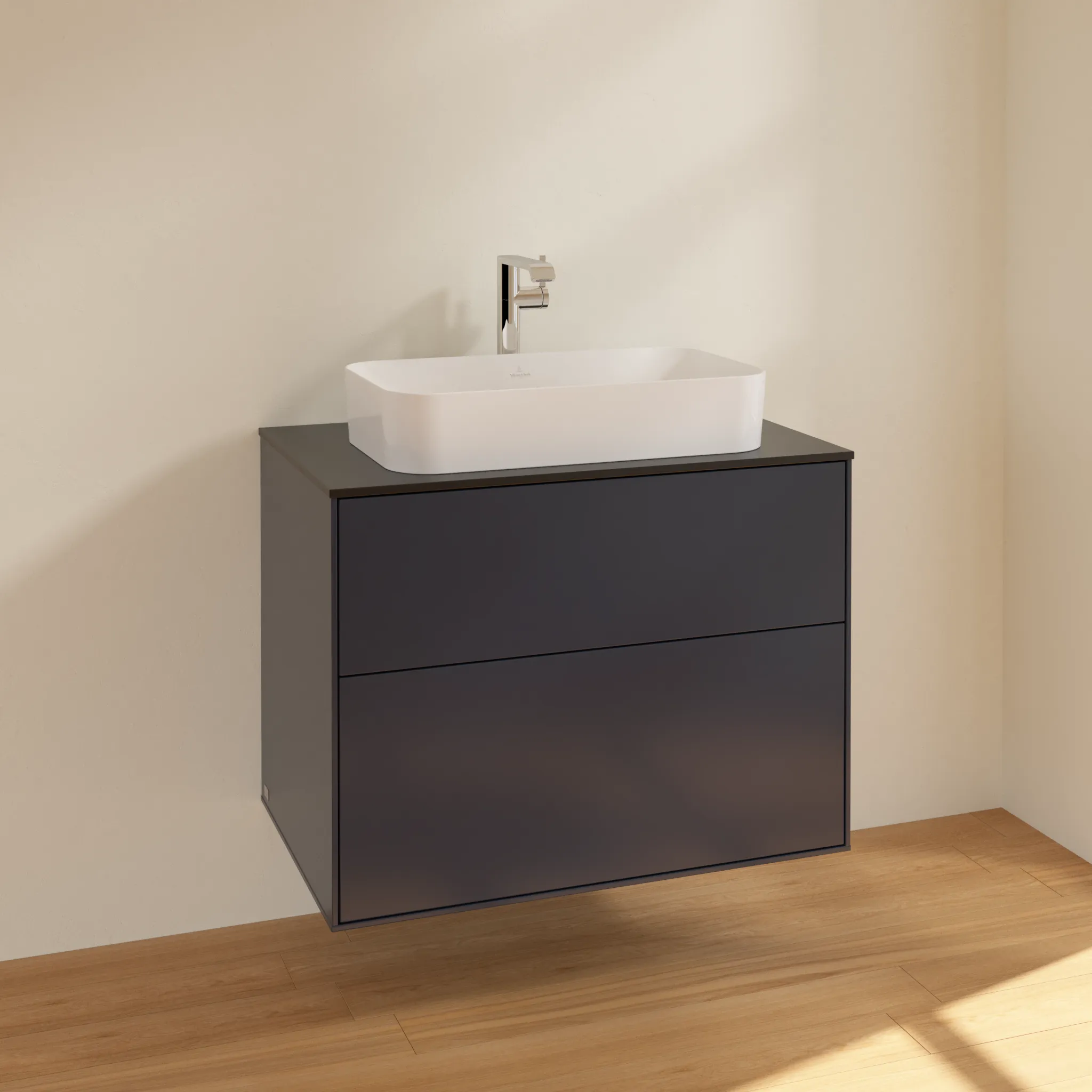 Villeroy & Boch Finion Waschbeckenunterschrank F22, 800 x 603 x 501 mm, Midnight Blue Matt Lacquer / Glass Black Matt Villeroy & Boch Finion Waschbeckenunterschrank F22, 800 x 603 x 501 mm, Midnight Blue Matt Lacquer / Glass Black Matt