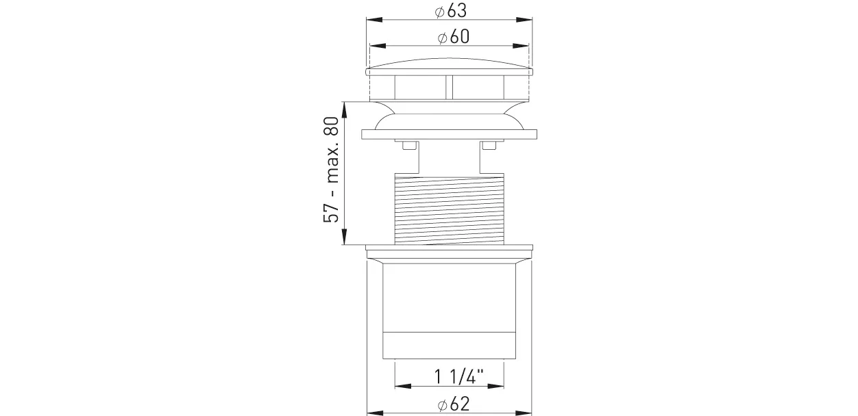 Design-Schaftventil MS vc mit Überlauf, mit Haube 1 1/4″ x 60 x 70 mm, komplett