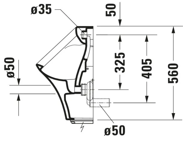 Urinal Durastyle, Zulauf von hinten für Batterieanschluss, ohne Fliege, weiß Urinal Durastyle, Zulauf von hinten für Batterieanschluss, ohne Fliege, weiß