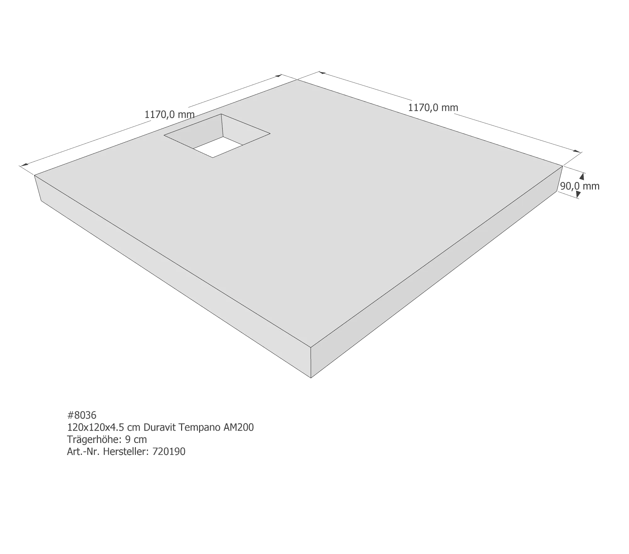 Duschwannenträger für Duravit Tempano 120 × 120 × 4,5 cm Breite: 120 cm / Länge: 120 cm Duschwannenträger für Duravit Tempano 120 × 120 × 4,5 cm Breite: 120 cm / Länge: 120 cm