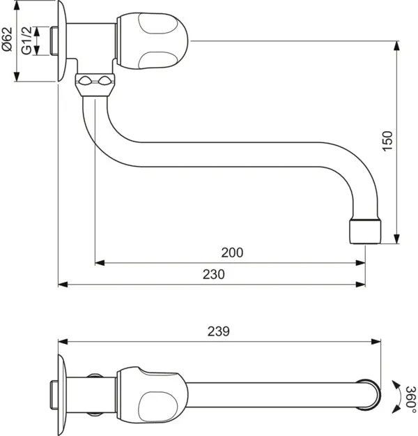 Wandventil Alpha, Ausladung 230mm, Chrom Wandventil Alpha, Ausladung 230mm, Chrom