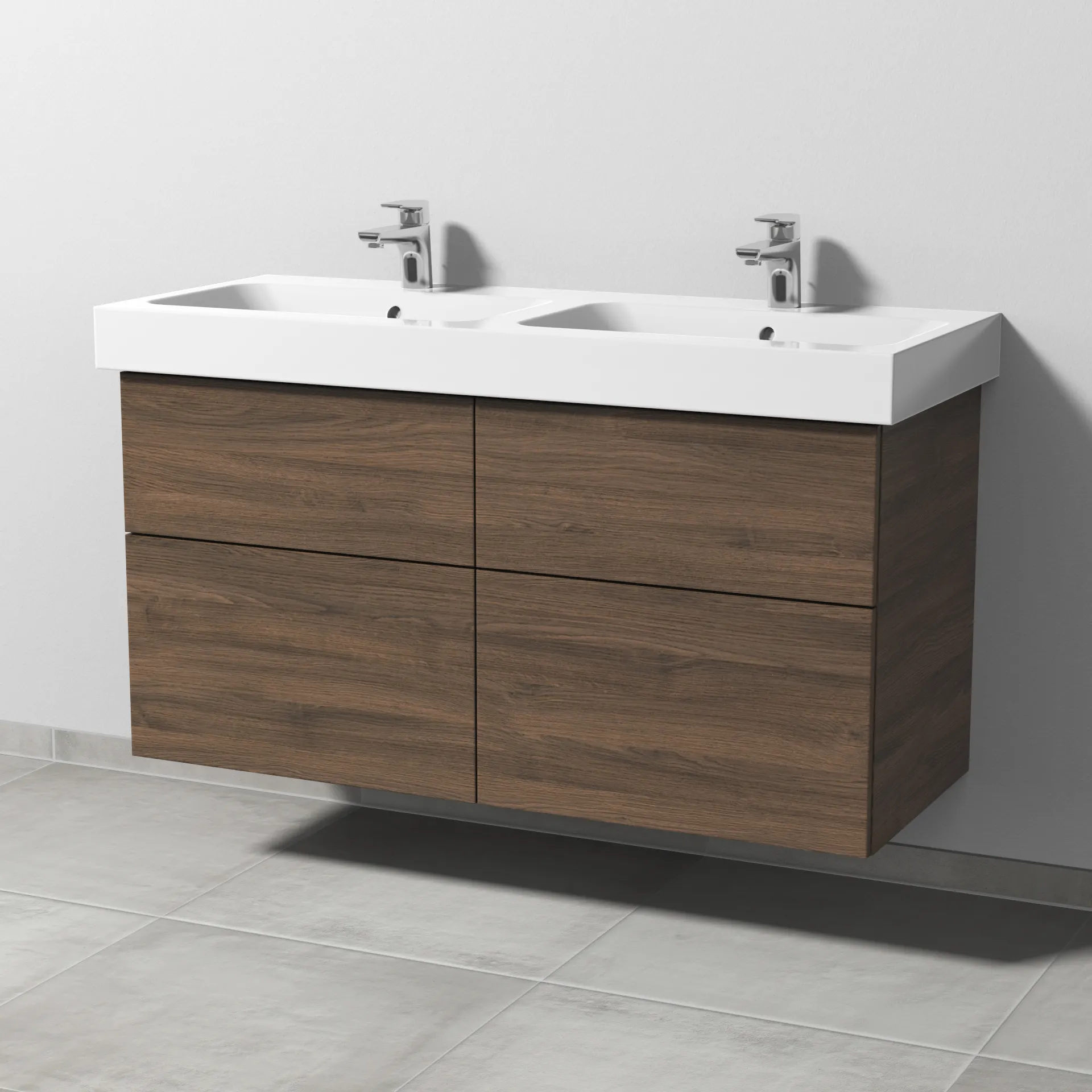 Sanipa Waschtischunterschrank „3way“ passend zu Keramik-Waschtische iCon von Geberit 1150 × 593 × 462 mm in Eiche Arizona, mit Hahnlochbohrung, Becken