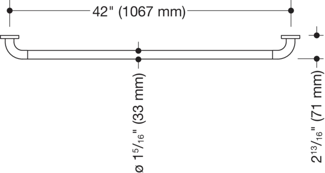 Haltegriff (USA), Polyamid, chromoptisch beschichtet, Achsmaß 42 inch (1067 mm), Tiefe 2 3/4 inch (70 mm), Stangendurchmesser 1 5/16 inch (33 mm)