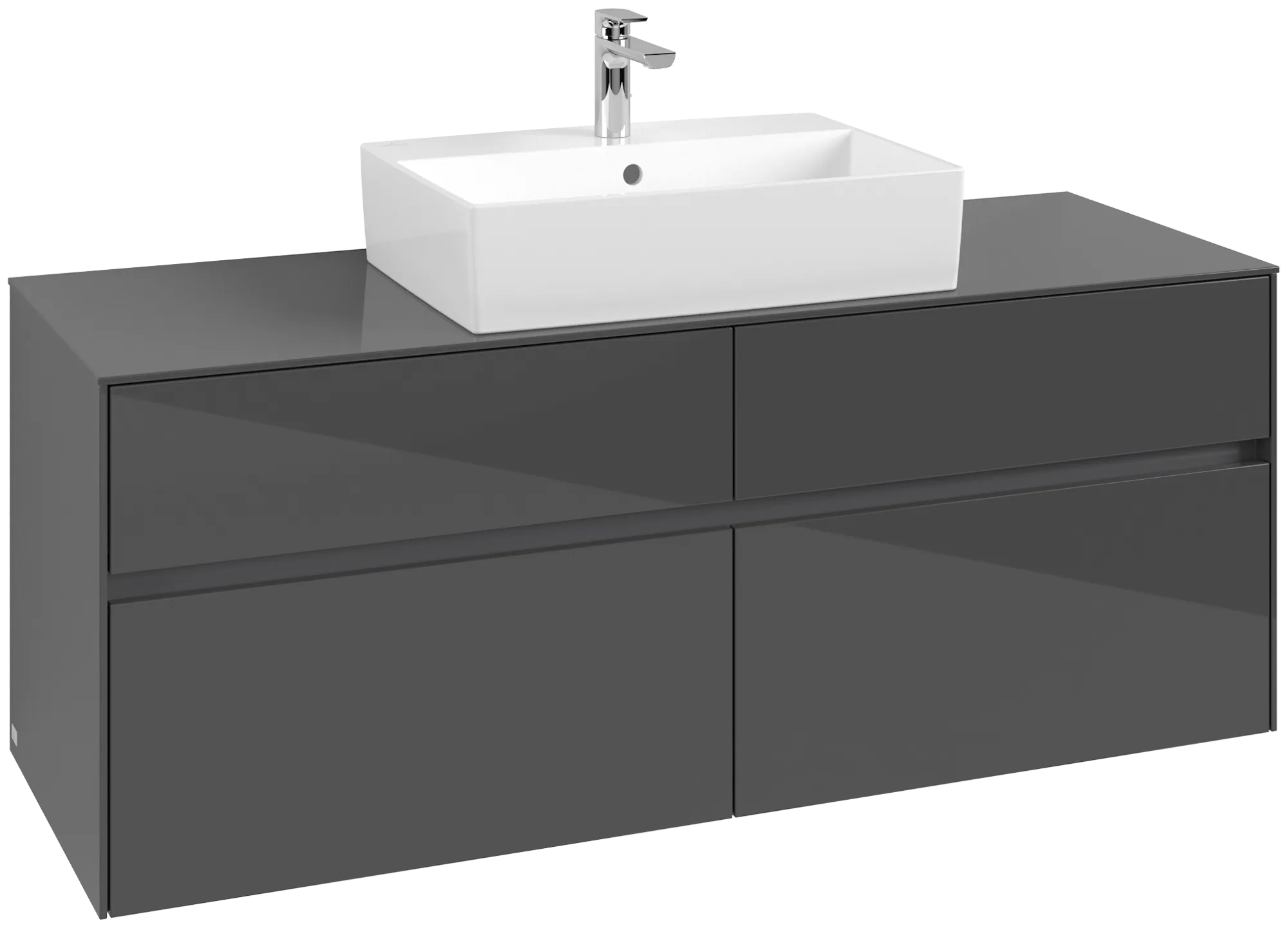 Villeroy & Boch Waschbeckenunterschrank Collaro C13100, Eckig Glossy Grey, 1400x548x500 mm, 4 Auszüge mit SoftClosing, mittige Wanneneinbauposition Villeroy & Boch Waschbeckenunterschrank Collaro C13100, Eckig Glossy Grey, 1400x548x500 mm, 4 Auszüge mit SoftClosing, mittige Wanneneinbauposition