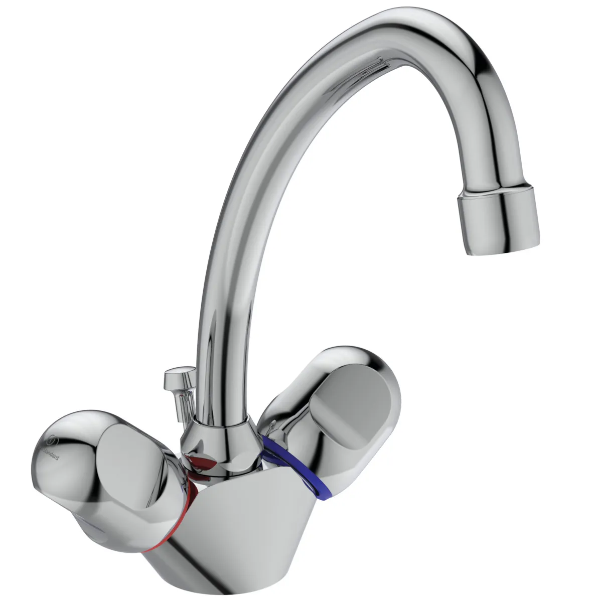 Zweigriff-Waschtischarmatur Alpha, mit Ablaufgarnitur, Ausladung 155mm, Chrom Zweigriff-Waschtischarmatur Alpha, mit Ablaufgarnitur, Ausladung 155mm, Chrom