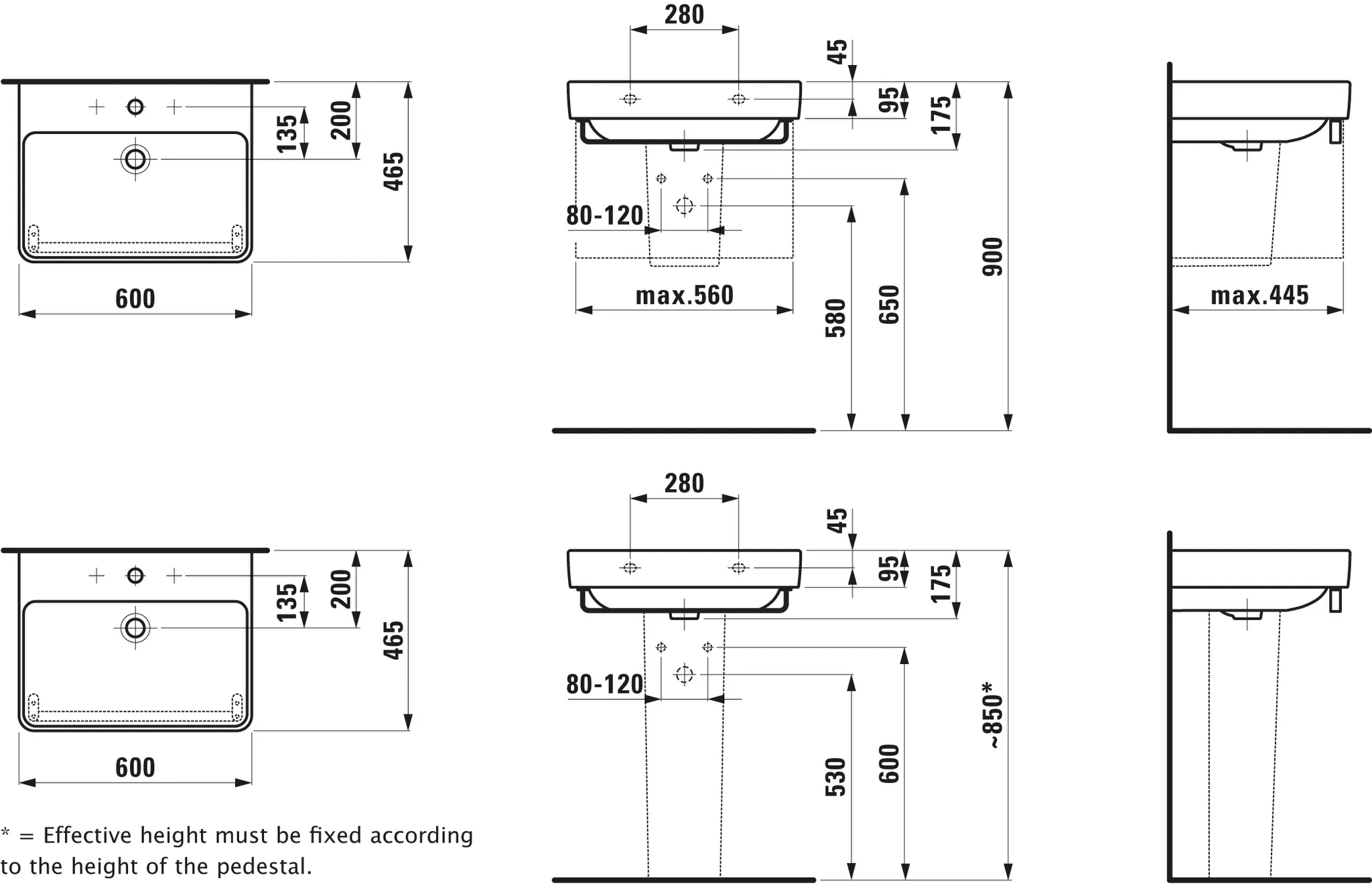 Waschtisch PRO S 465x600x175 1 Hahnloch mit Überlauf weiß Waschtisch PRO S 465x600x175 1 Hahnloch mit Überlauf weiß