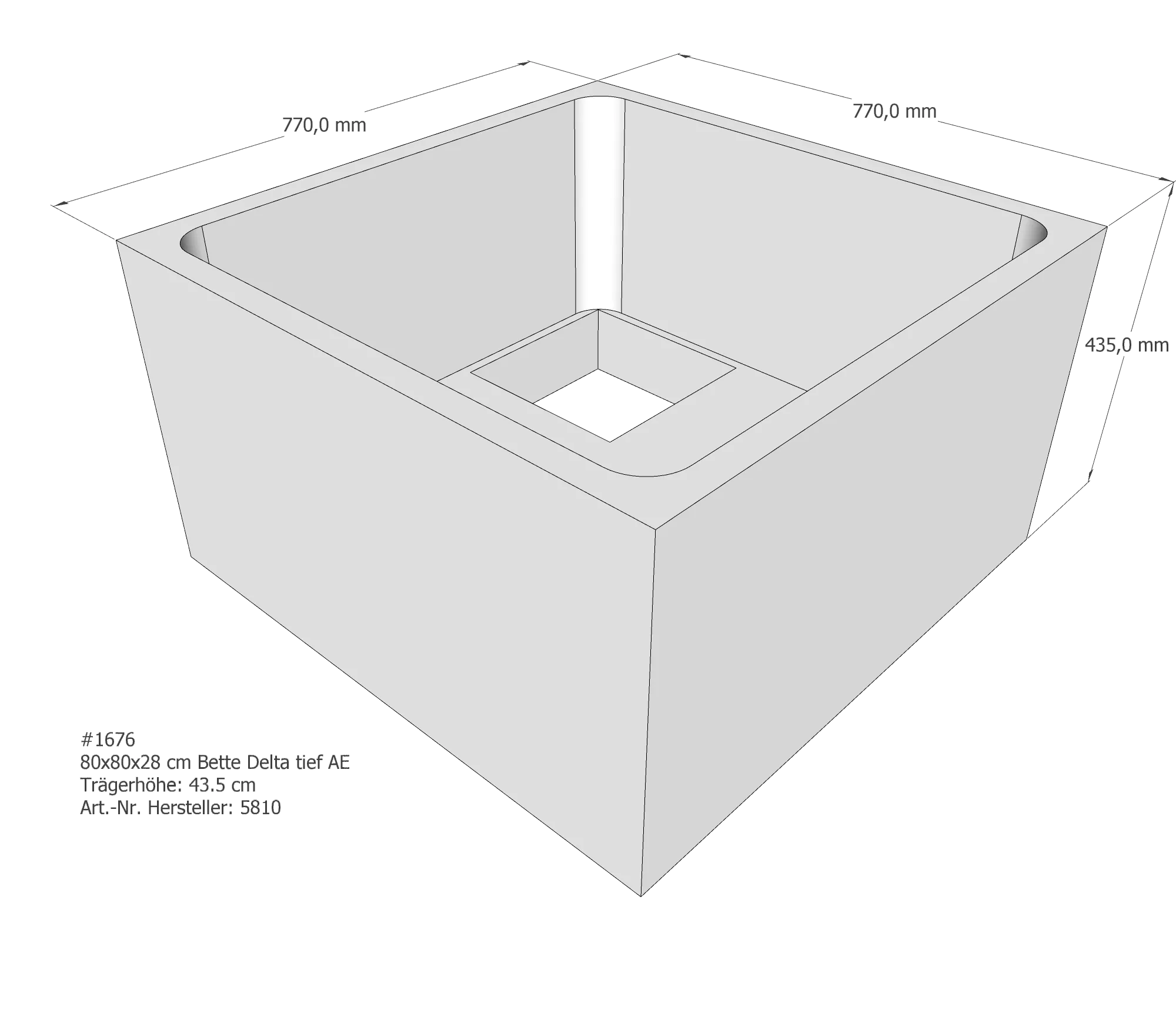 Duschwannenträger für Bette Delta (tief) 80 × 80 × 28 cm Breite: 80 cm / Länge: 80 cm