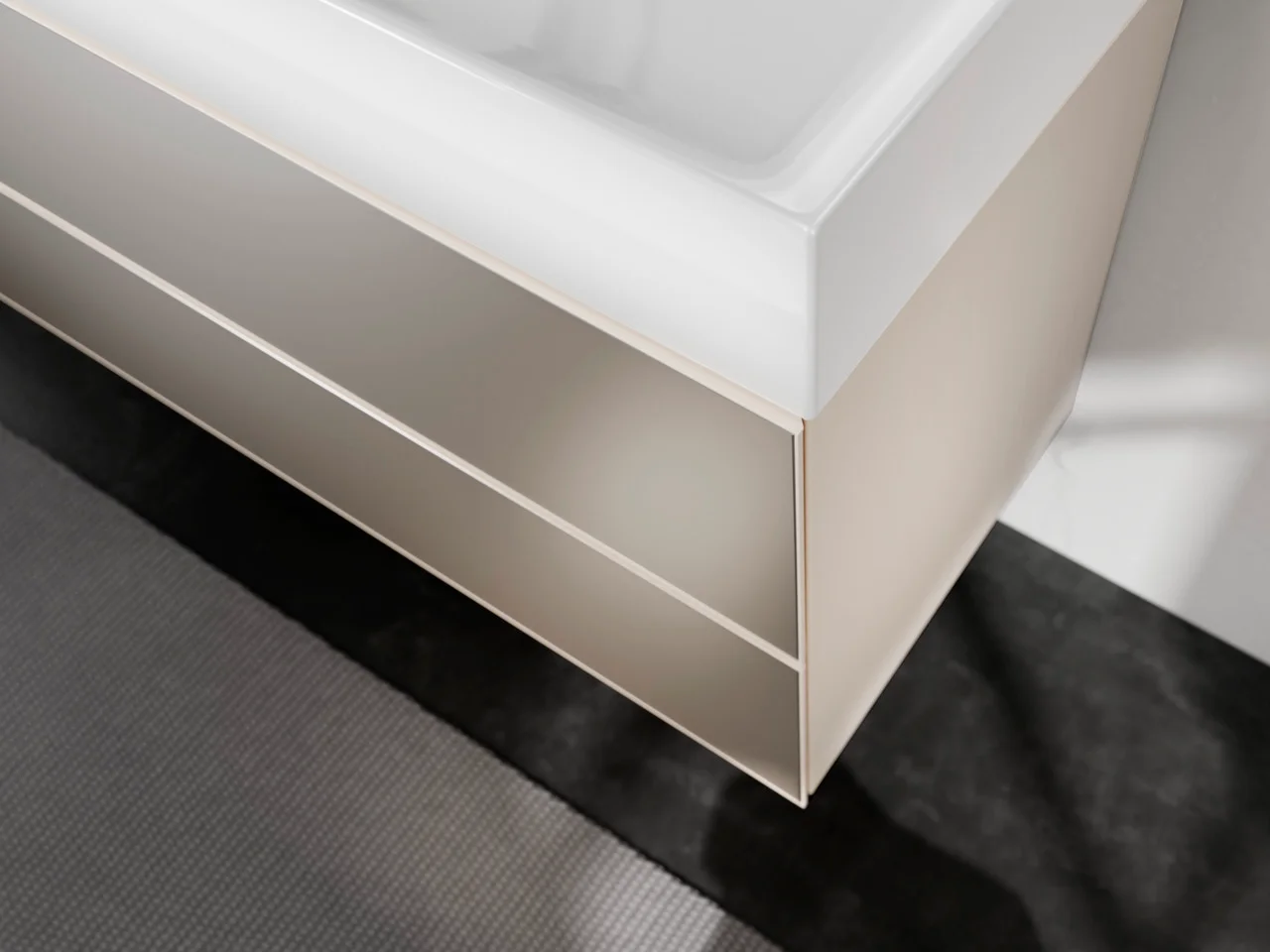 Hansgrohe Xevolos E Waschtischunterschrank Sandbeige Matt 1180x475 mm mit 2 Schubkästen, grifflos, PushOpen, SoftClose Hansgrohe Xevolos E Waschtischunterschrank Sandbeige Matt 1180x475 mm mit 2 Schubkästen, grifflos, PushOpen, SoftClose