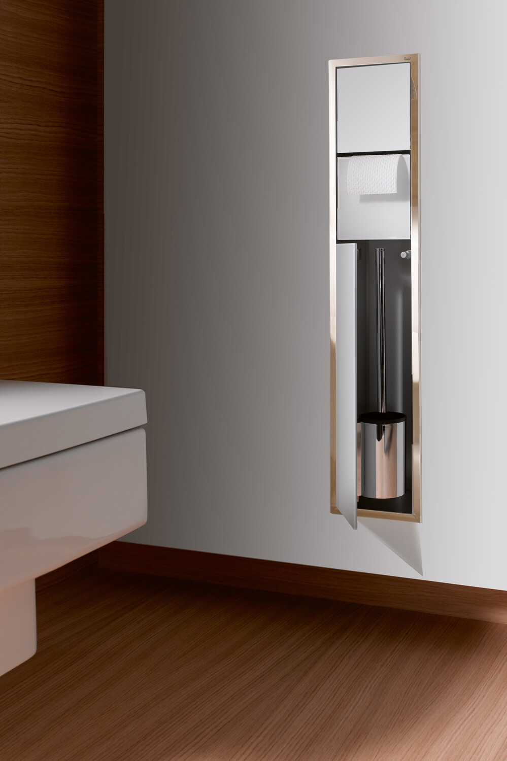Gäste-WC-Modul asis 150 Unterputz, 964 mm, chrom / schwarz Doppelfach mit Boden, mit Papierhalter mit Bürstengarnitur, ohne Einbaurahmen