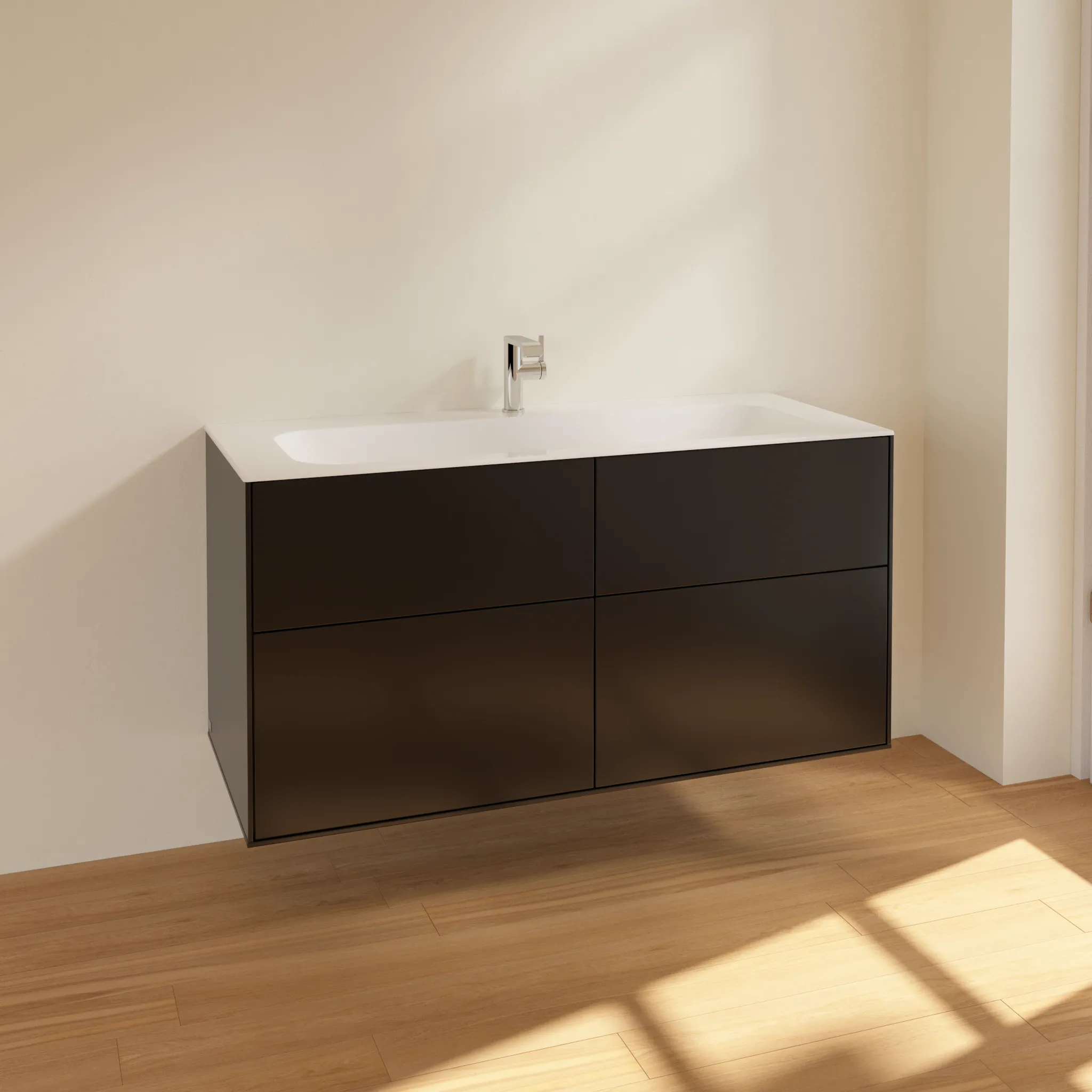 Villeroy & Boch Waschbeckenunterschrank Finion F05, 1196x591x498 mm, Black Matt Lacquer, mit SoftClosing und Push-to-open Funktion