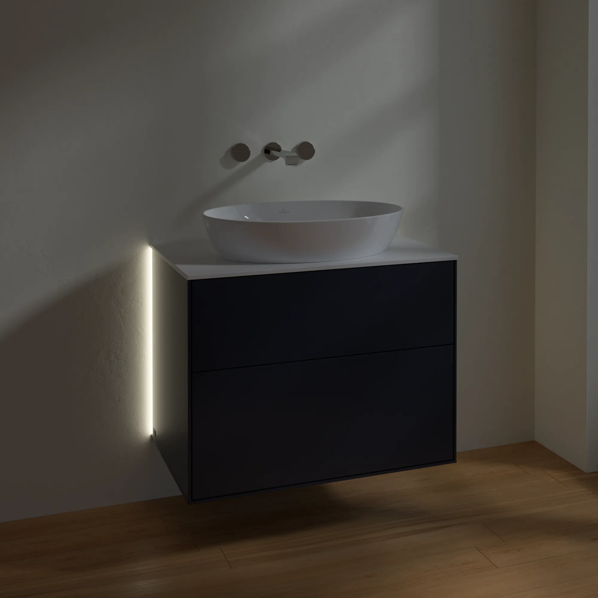 Villeroy & Boch Waschtischunterschrank „Finion“ für Schrankwaschtisch 800 × 603 × 501 mm Midnight Blue Matt Lacquer, ohne Hahnlochbohrung, für Becken mittig