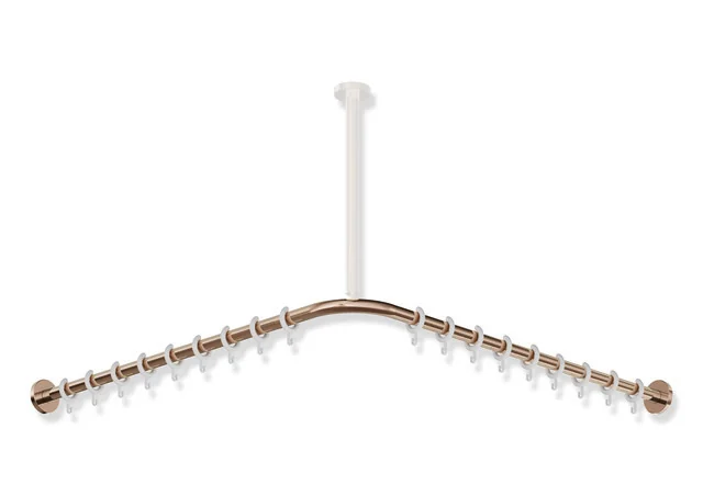HEWI Vorhangstange System 900, Edelstahl PVD Kupfer glänzend, Achsmaß 887 x 887 mm, 18 Ringe aus POM, kürzbar HEWI Vorhangstange System 900, Edelstahl PVD Kupfer glänzend, Achsmaß 887 x 887 mm, 18 Ringe aus POM, kürzbar