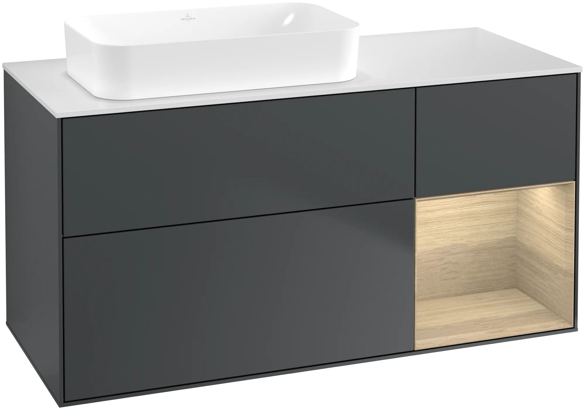 Villeroy & Boch Waschbeckenunterschrank Finion G69, Midnight Blue Matt Lacquer / Oak Veneer / Glass White Matt