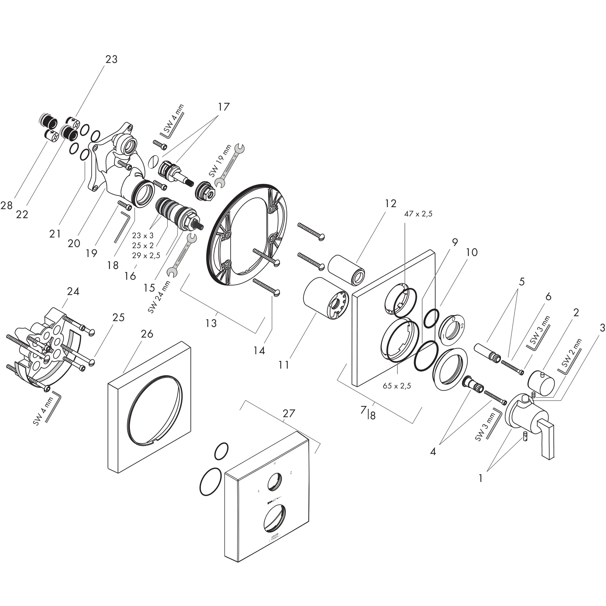 Thermostat UP Axor Citterio F-Set chrom m.Absperr-u.Umstellvtl./Hebelgriff
