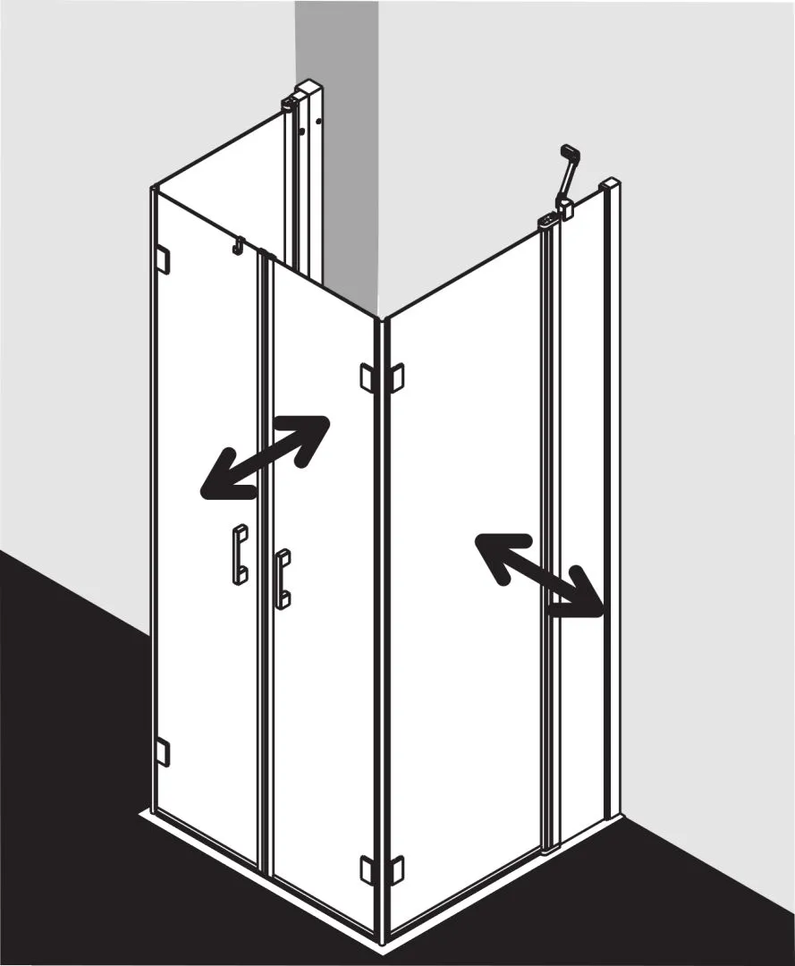 Kermi Duschdesign U-Form-Duschkabine Pendel-Falttüren mit Festfeldern / Festfeld für Nische und Ecke „LIGA“, Drehtür zweiteilig Glas Klar, Profile Silber Hochglanz, BV: 735 - 760 mm H: 1850 mm Kermi Duschdesign U-Form-Duschkabine Pendel-Falttüren mit Festfeldern / Festfeld für Nische und Ecke „LIGA“, Drehtür zweiteilig Glas Klar, Profile Silber Hochglanz, BV: 735 - 760 mm H: 1850 mm