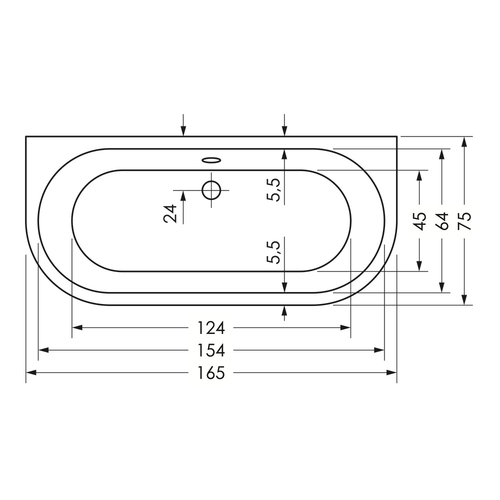 repaBAD Badewanne „Livorno Oval F“ freistehend oval 165 × 75 cm, Mittelablauf