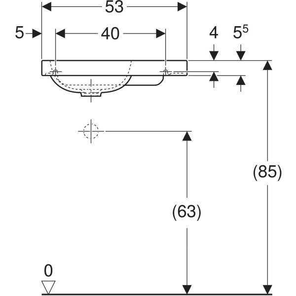 Wandwaschtisch mit Ablagefläche „iCon Light“, rechteckig, Ablagefläche rechts, mittig 53 × 31 cm mit KeraTect®