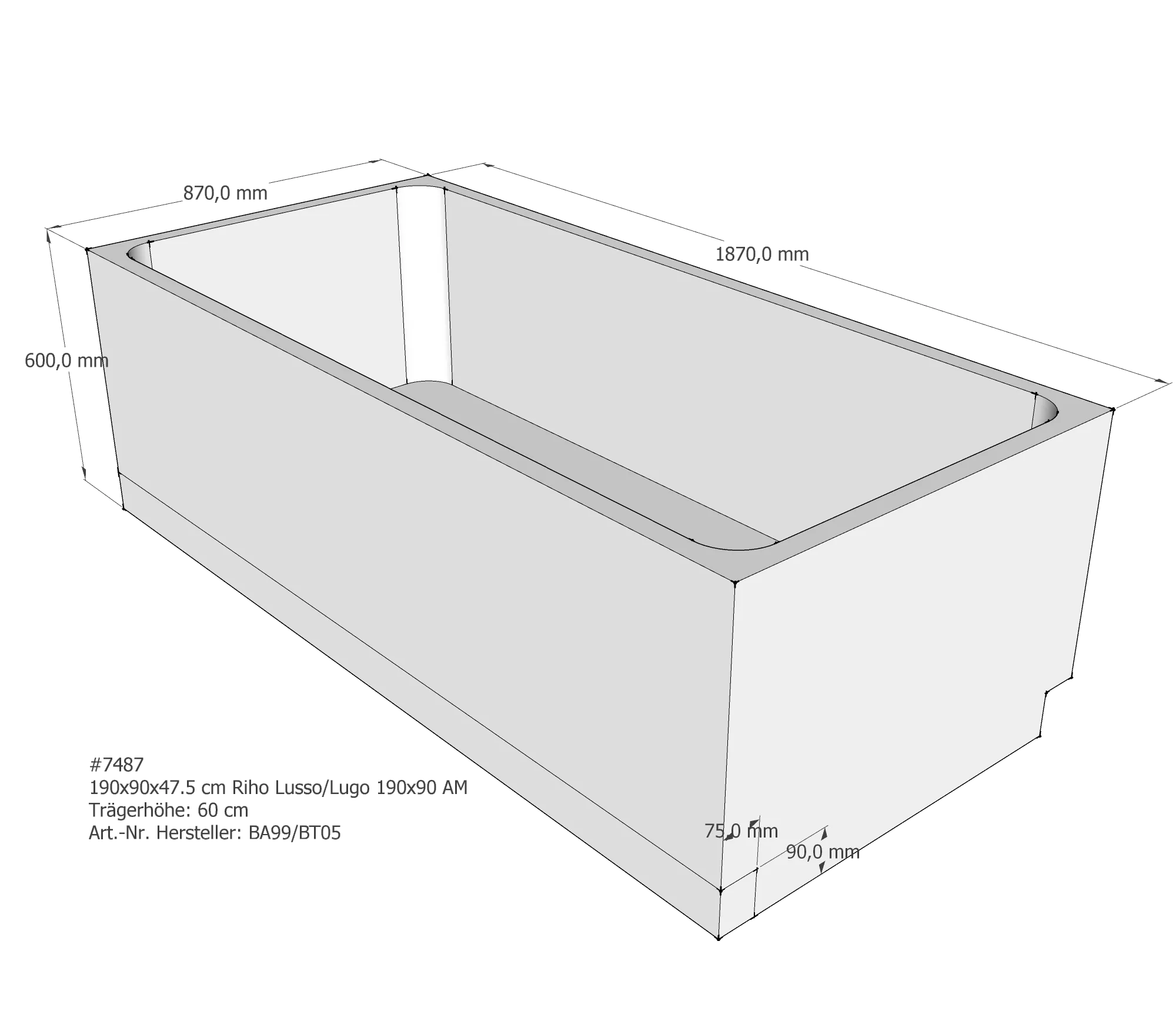 Badewannenträger für Riho Lugo 190 × 90 × 47,5 cm Badewannenträger für Riho Lugo 190 × 90 × 47,5 cm