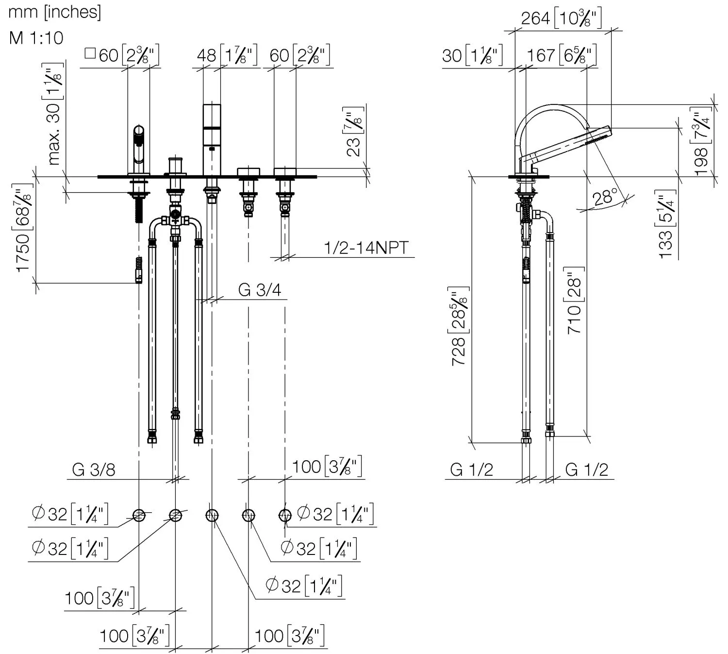 Wannen-Fünflochbatterie für Wannenrand- bzw. Fliesenrandmontage CYO Chrom 27523811