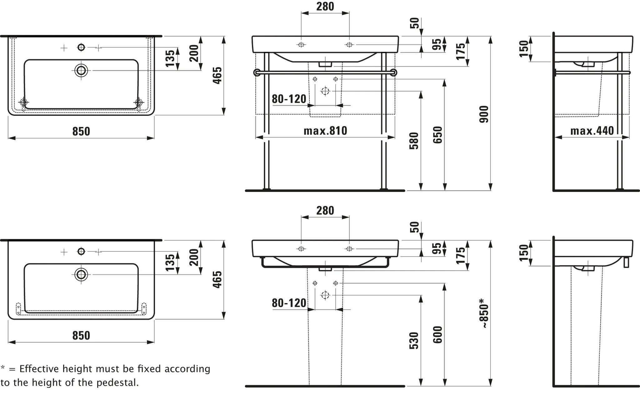 Waschtisch PRO S 465x850x175 1 Hahnloch mit Überlauf weiß