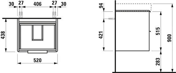 Waschtischunterbau BASE für PRO S 438x520x515 2 Schubladen mit Griff aluminium eloxiert für Waschtisch H810962 weiß matt Waschtischunterbau BASE für PRO S 438x520x515 2 Schubladen mit Griff aluminium eloxiert für Waschtisch H810962 weiß matt