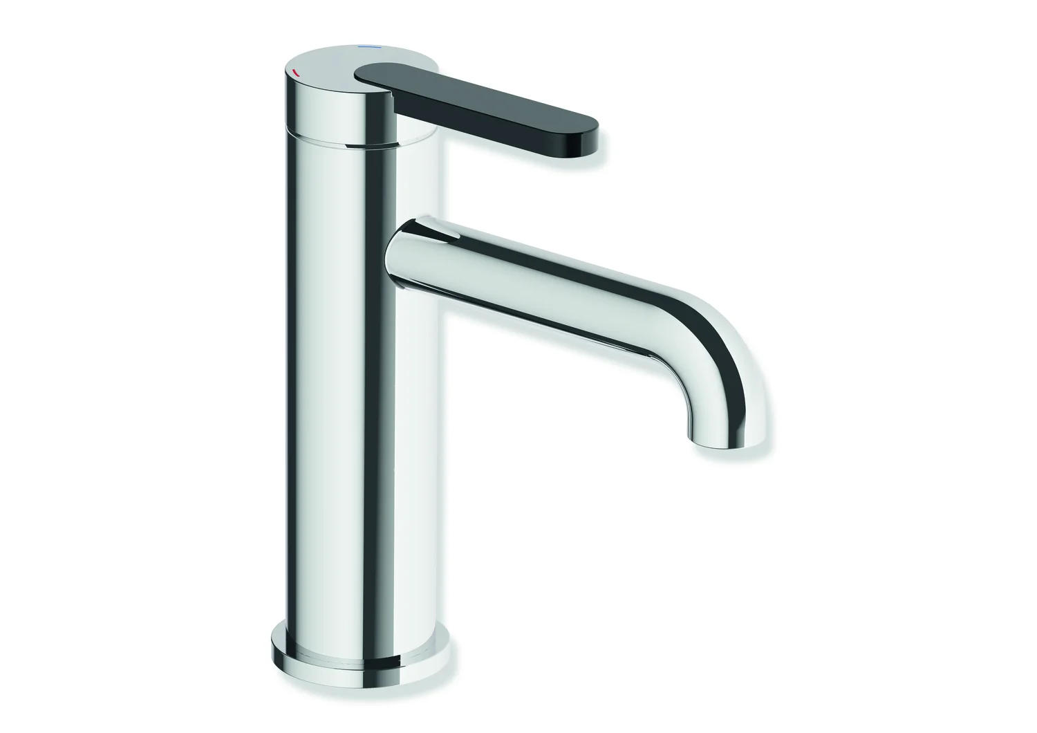 HEWI Einhebel-Waschtischmischer System-Armaturen, chrom, Griff tiefschwarz, 172 mm hoch, Ausladung 130 mm, Durchfluss 5 l/min, Keramikkartusche K-35OP