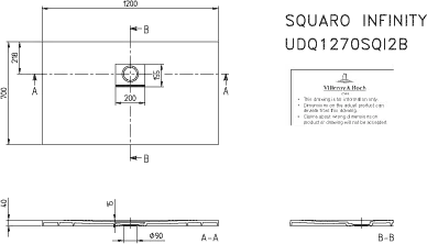 Villeroy & Boch rechteck Duschwanne „Squaro Infinity“ lange Seite geschnitten an der Wand 120 × 70 cm