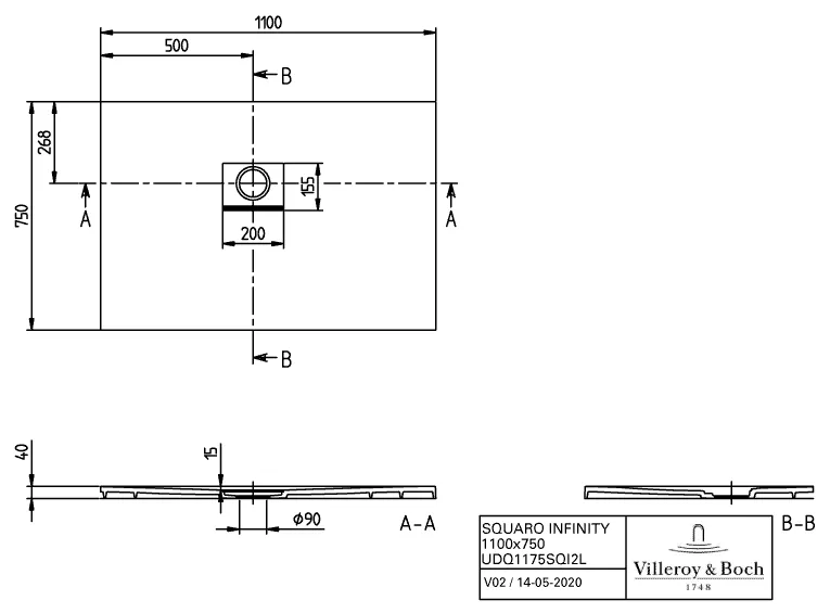 Villeroy & Boch rechteck Duschwanne „Squaro Infinity“ Eck-Einbau links gegen Wand 110 × 75 cm ohne Oberflächenbeschichtung, in Brown Villeroy & Boch rechteck Duschwanne „Squaro Infinity“ Eck-Einbau links gegen Wand 110 × 75 cm ohne Oberflächenbeschichtung, in Brown
