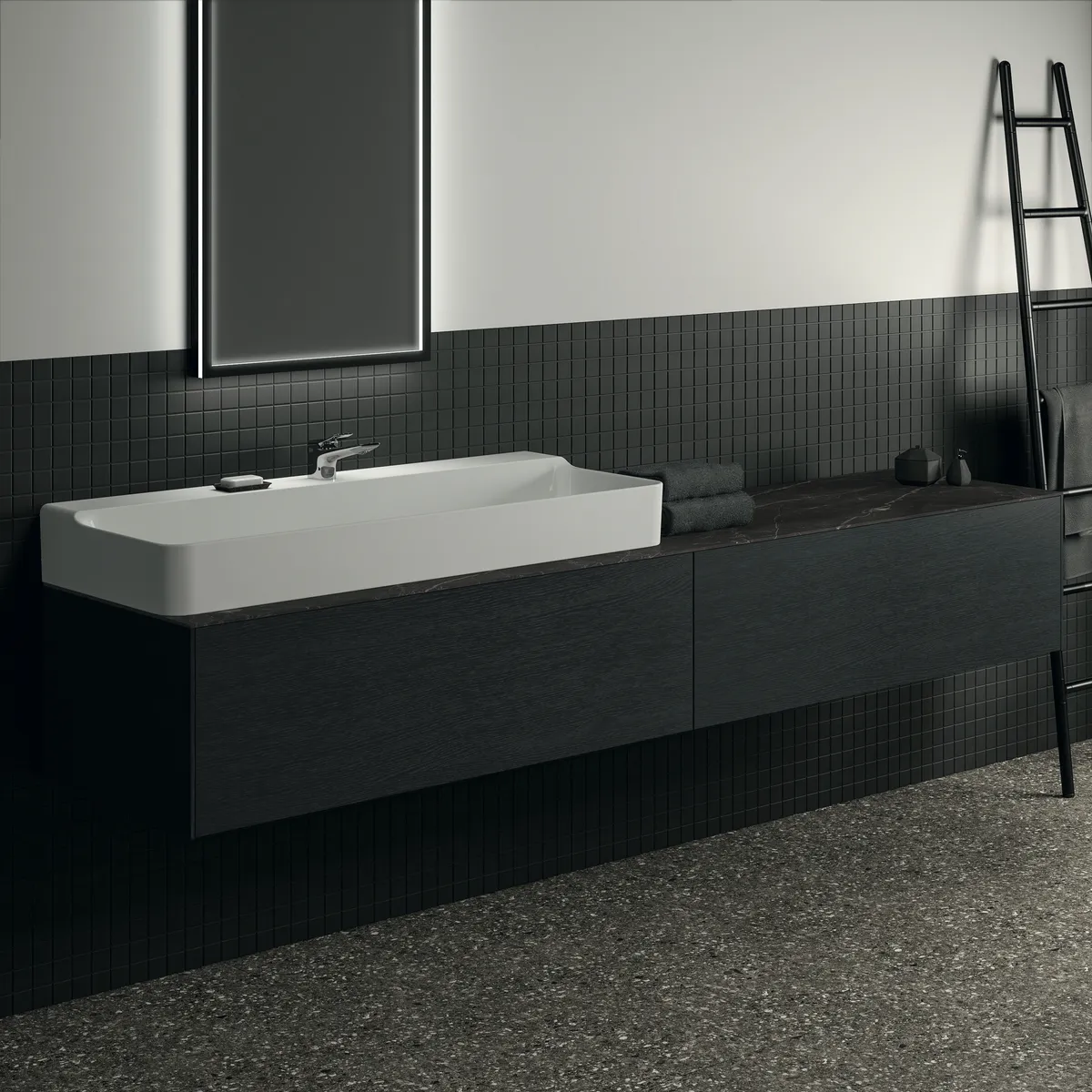 Ideal Standard Waschtischunterschrank „Conca“ 238,5 × 36 × 50,5 cm Eiche geflammt Furnier Ideal Standard Waschtischunterschrank „Conca“ 238,5 × 36 × 50,5 cm Eiche geflammt Furnier